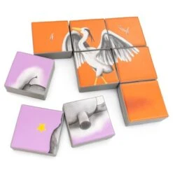 Puzzle Double Face En Mousse (9 Pièces) - Héron Et Rhinocéros